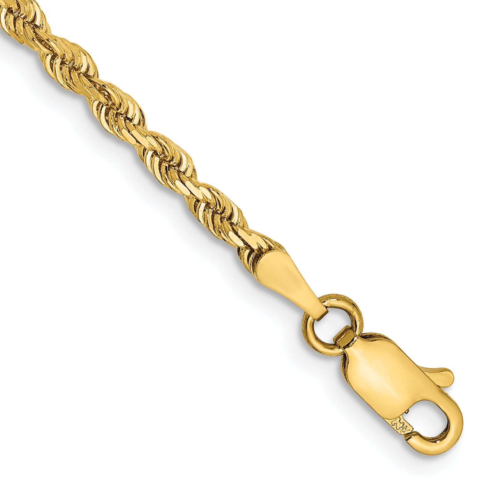 14K Yellow Gold 9 Inch 2.75mm Diamond-Cut Quadruple Rope Lobster Clasp Chain Bracelet