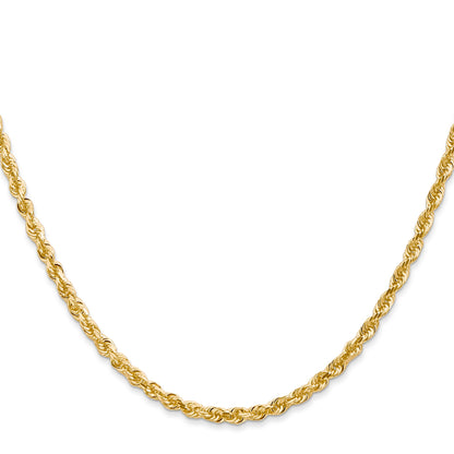 14K Yellow Gold 20 Inch 3mm Diamond-Cut Quadruple Rope Lobster Clasp Chain Necklace