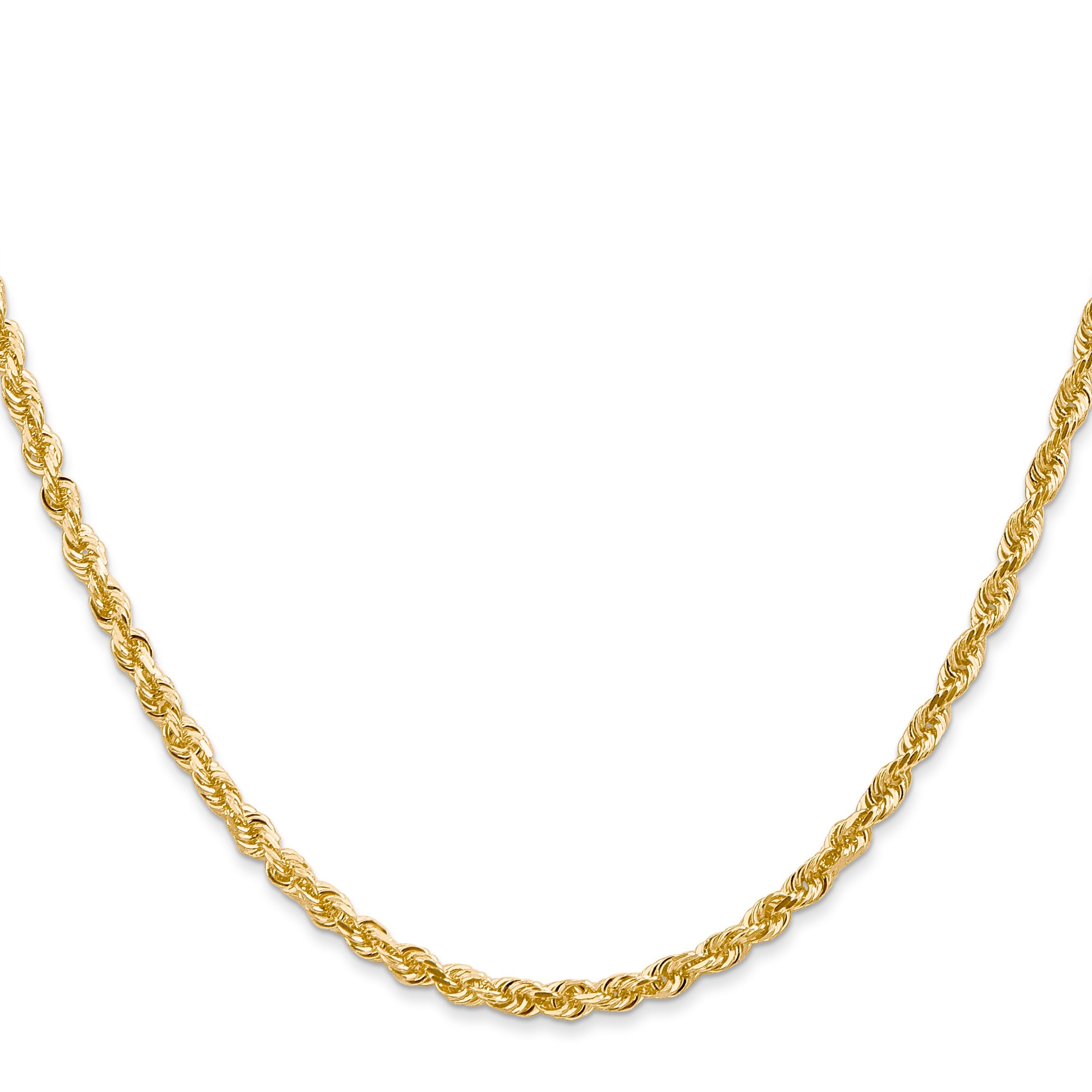 14K Yellow Gold 26 Inch 3mm Diamond-Cut Quadruple Rope Lobster Clasp Chain Necklace