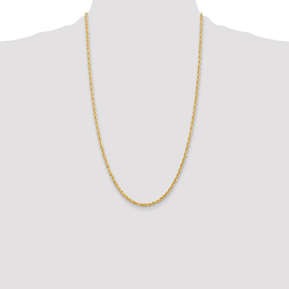 14K Yellow Gold 26 Inch 3mm Diamond-Cut Quadruple Rope Lobster Clasp Chain Necklace