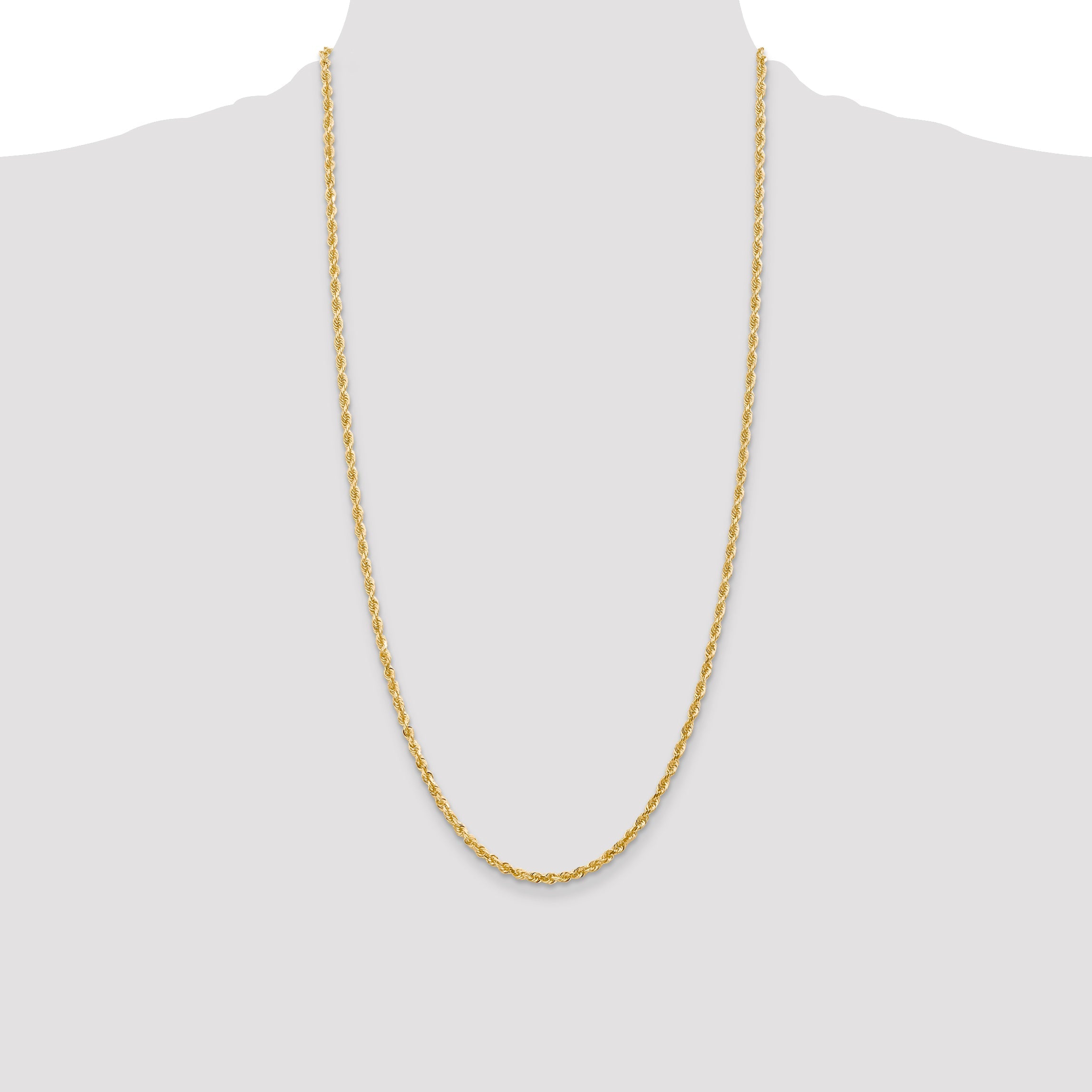 14K Yellow Gold 28 Inch 3mm Diamond-Cut Quadruple Rope Lobster Clasp Chain Necklace