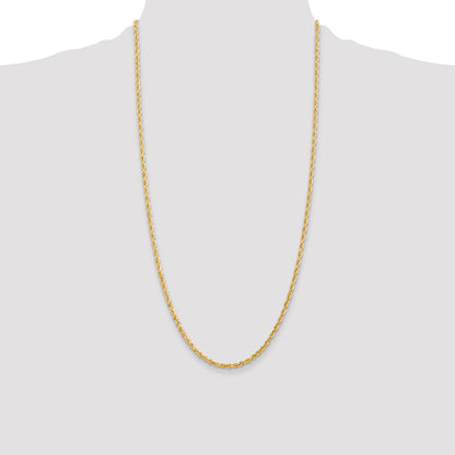 14K Yellow Gold 28 Inch 3mm Diamond-Cut Quadruple Rope Lobster Clasp Chain Necklace