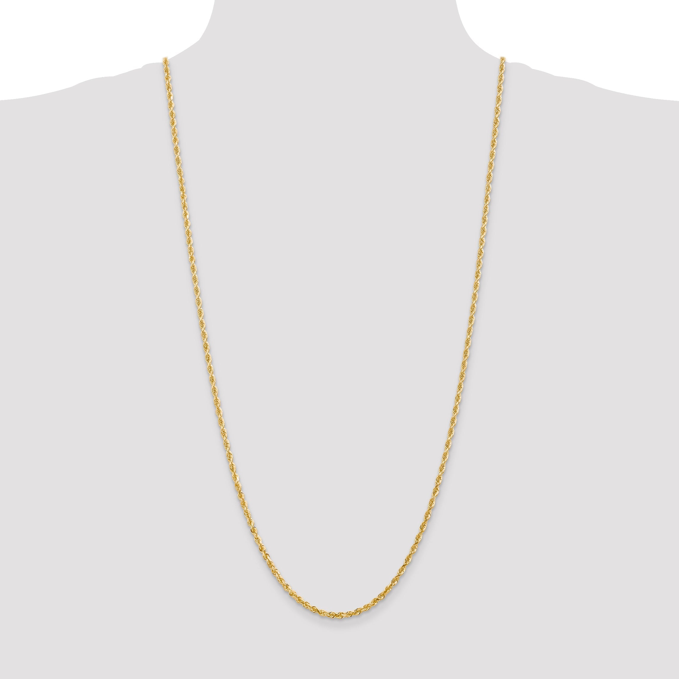 14K Yellow Gold 30 Inch 3mm Diamond-Cut Quadruple Rope Lobster Clasp Chain Necklace