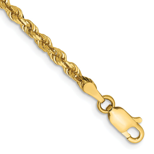 14K Yellow Gold 7 Inch 3mm Diamond-Cut Quadruple Rope Lobster Clasp Chain Bracelet