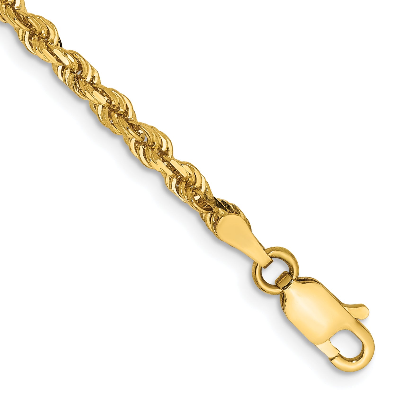 14K Yellow Gold 8 Inch 3mm Diamond-Cut Quadruple Rope Lobster Clasp Chain Bracelet