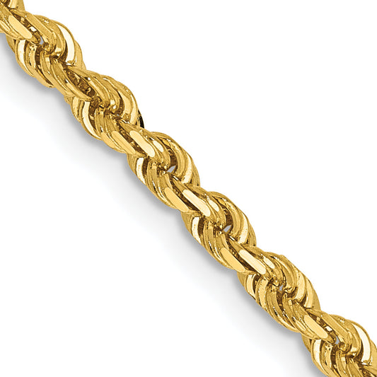 14K Yellow Gold 26 Inch 3mm Diamond-Cut Quadruple Rope Lobster Clasp Chain Necklace