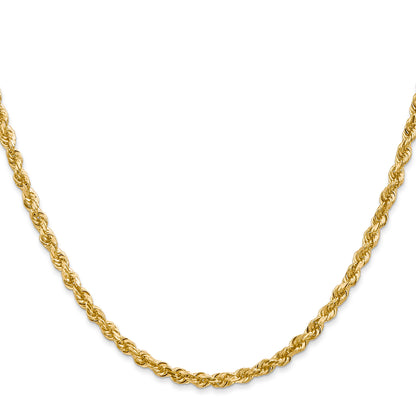 14K Yellow Gold 30 Inch 3.35mm Diamond-Cut Quadruple Rope Lobster Clasp Chain Necklace