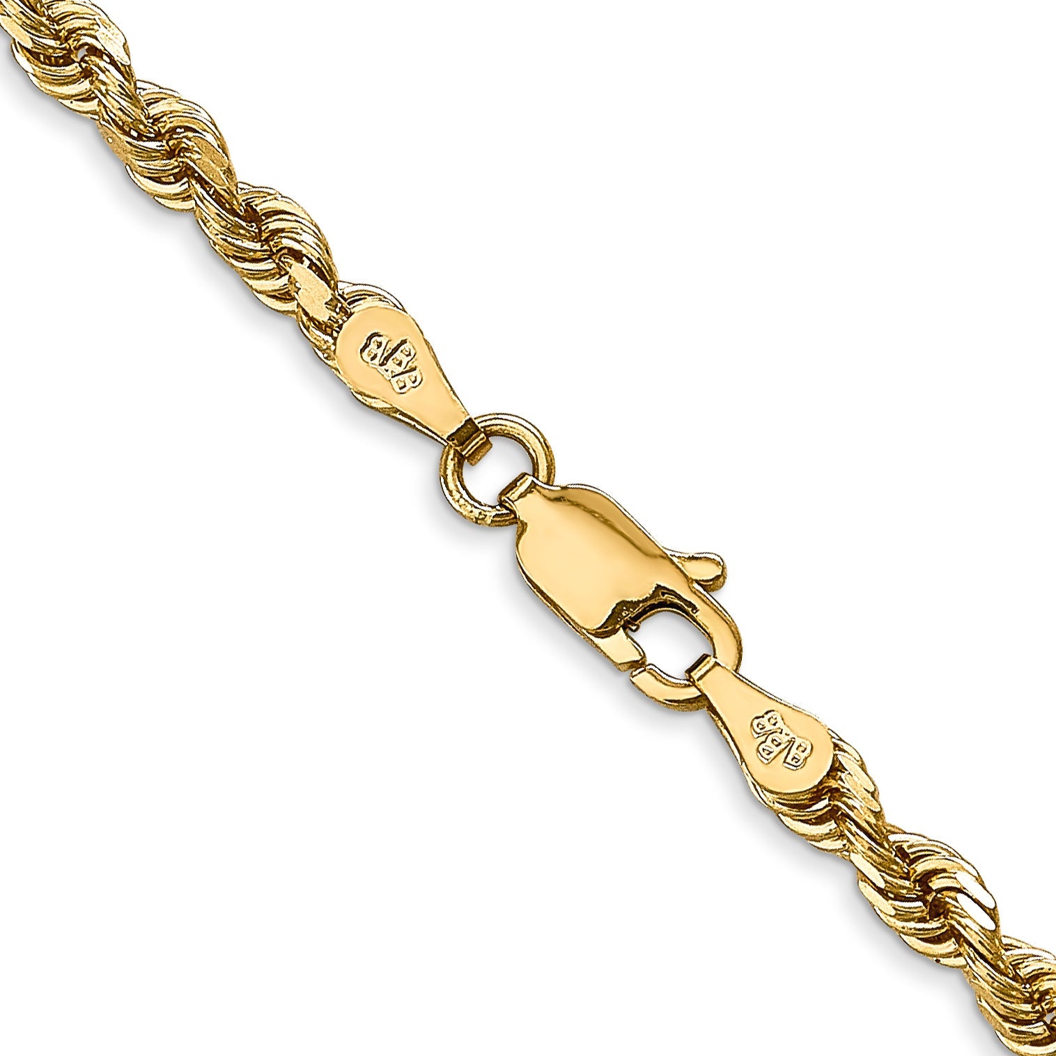 14K Yellow Gold 30 Inch 3.35mm Diamond-Cut Quadruple Rope Lobster Clasp Chain Necklace
