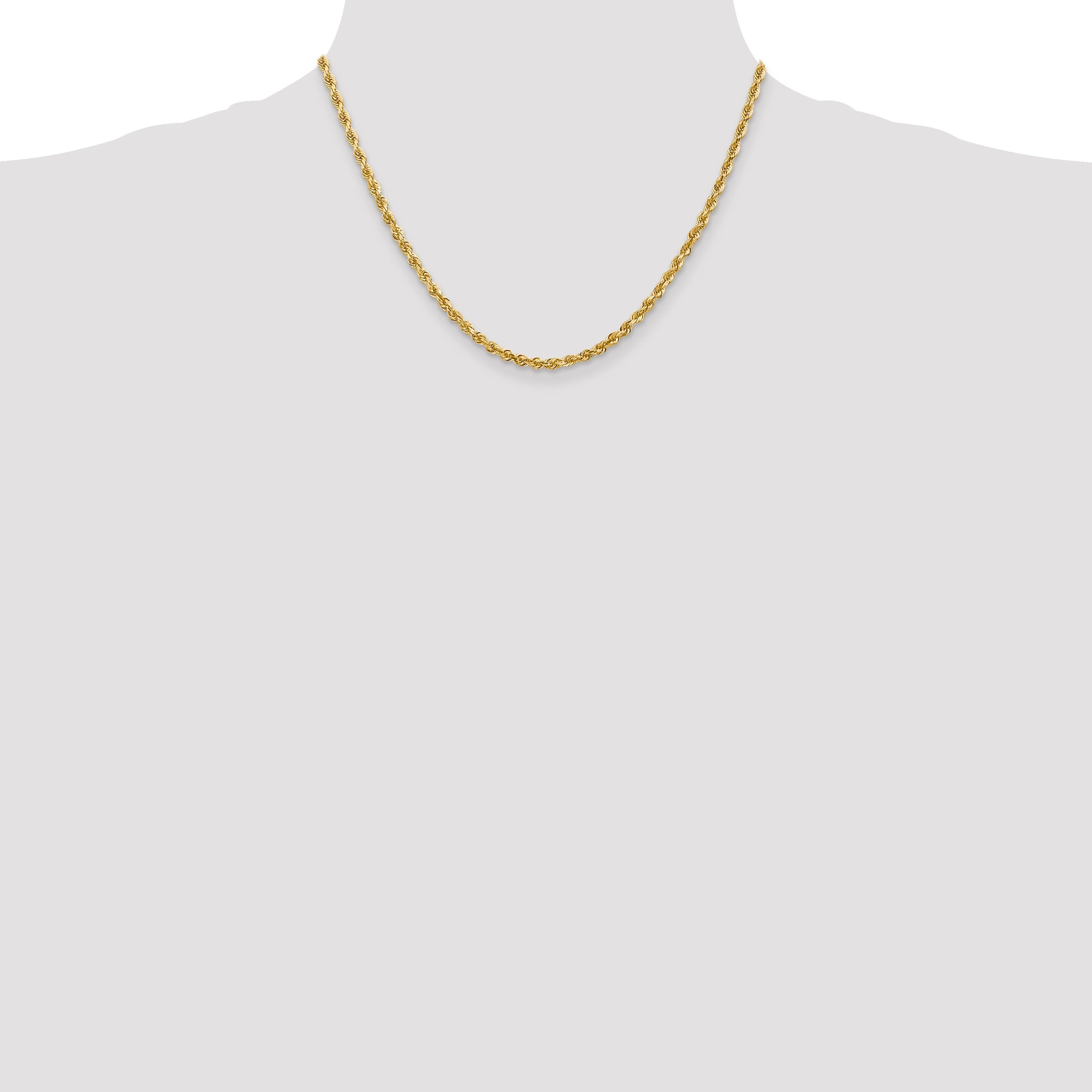 14K Yellow Gold 18 Inch 3.35mm Diamond-Cut Quadruple Rope Lobster Clasp Chain Necklace