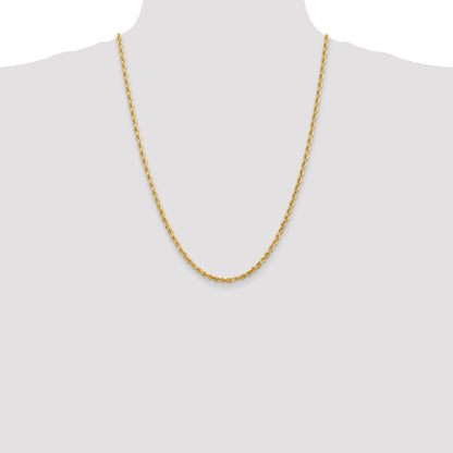 14K Yellow Gold 24 Inch 3.35mm Diamond-Cut Quadruple Rope Lobster Clasp Chain Necklace