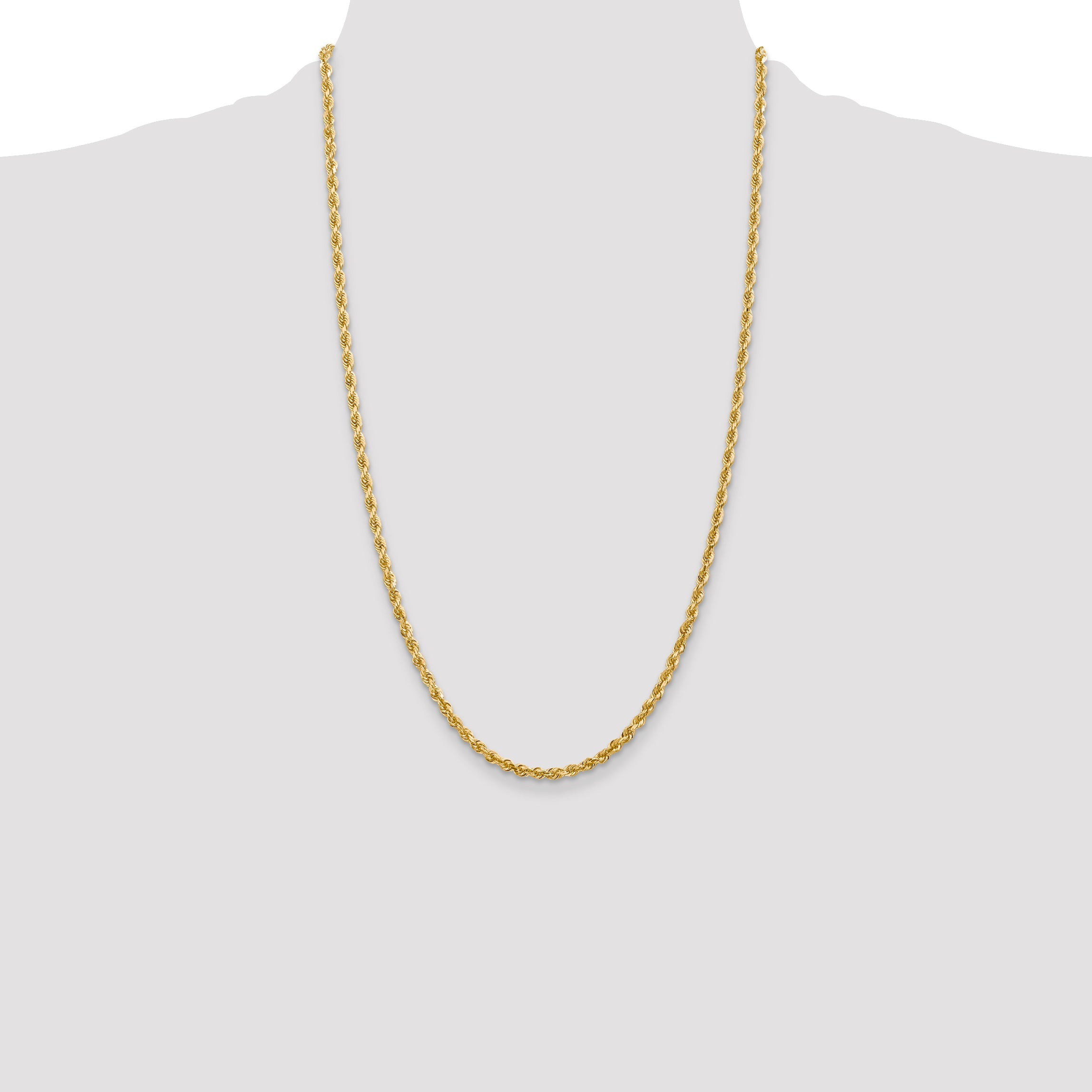 14K Yellow Gold 26 Inch 3.35mm Diamond-Cut Quadruple Rope Lobster Clasp Chain Necklace