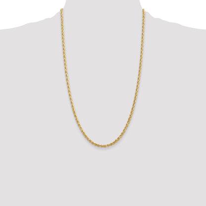 14K Yellow Gold 26 Inch 3.35mm Diamond-Cut Quadruple Rope Lobster Clasp Chain Necklace