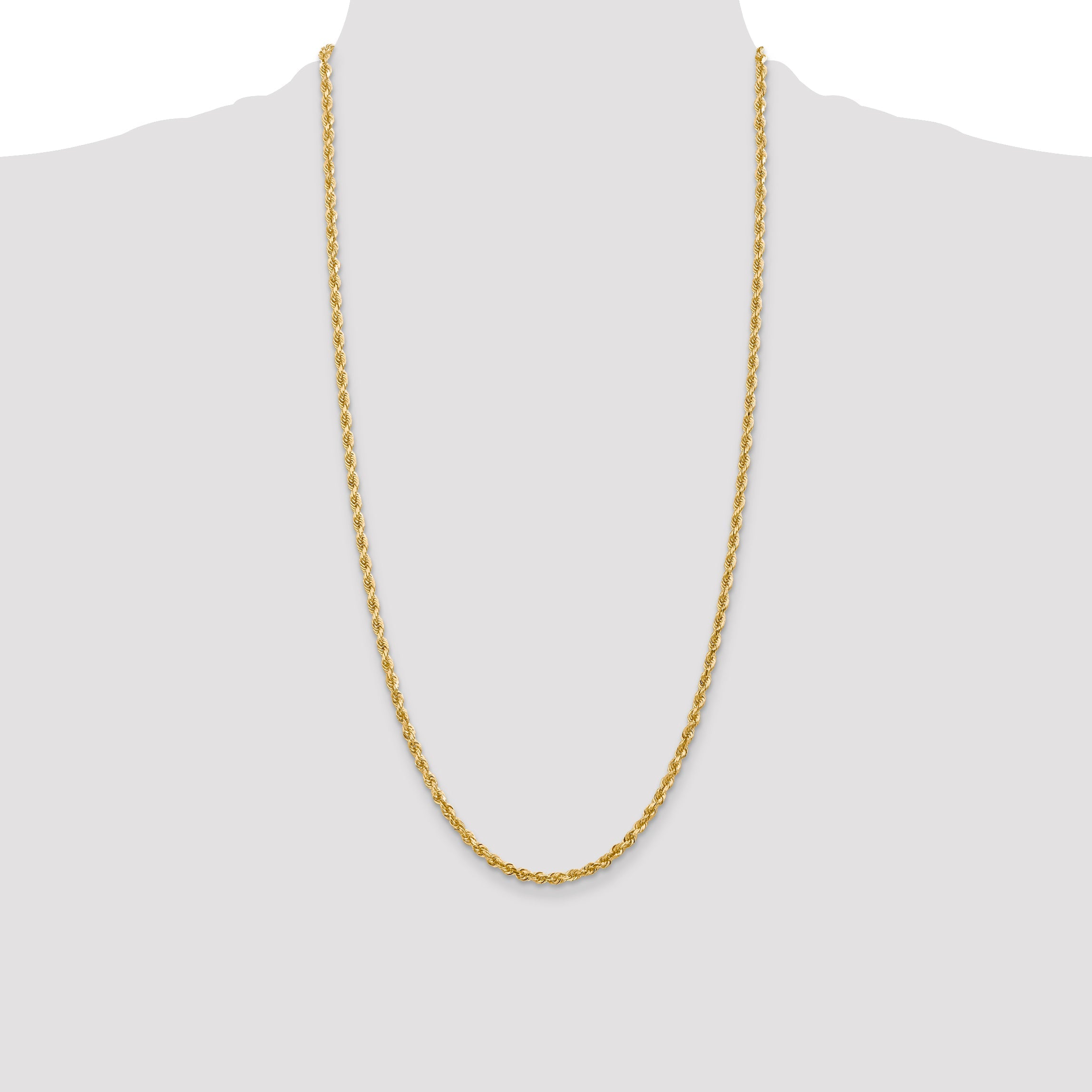 14K Yellow Gold 28 Inch 3.35mm Diamond-Cut Quadruple Rope Lobster Clasp Chain Necklace