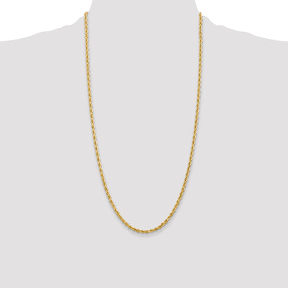 14K Yellow Gold 28 Inch 3.35mm Diamond-Cut Quadruple Rope Lobster Clasp Chain Necklace