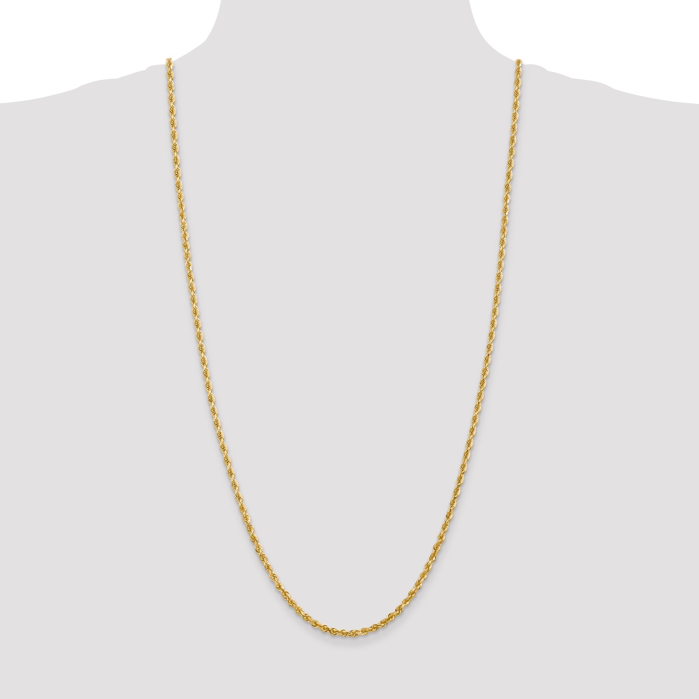14K Yellow Gold 30 Inch 3.35mm Diamond-Cut Quadruple Rope Lobster Clasp Chain Necklace