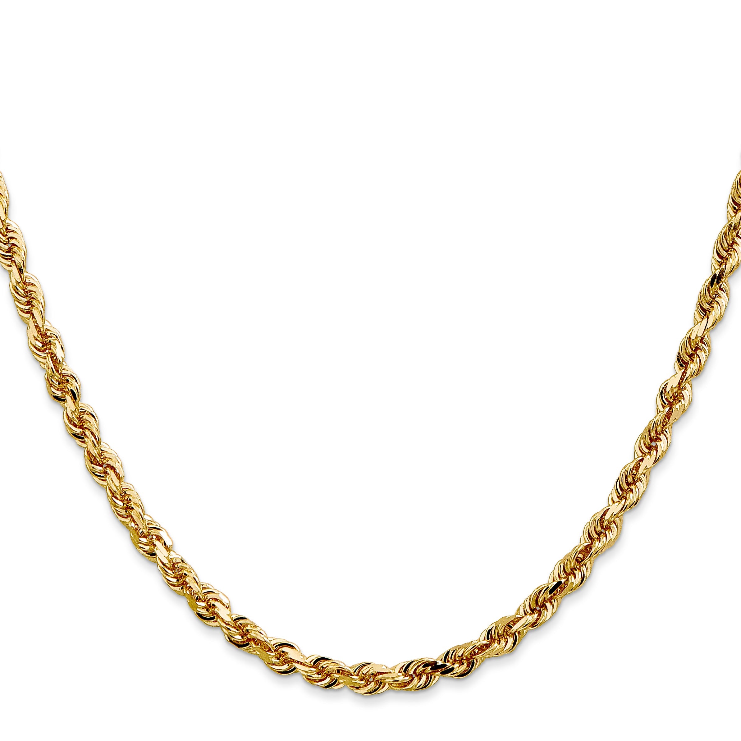 14K Yellow Gold 30 Inch 4mm Diamond-Cut Quadruple Rope Lobster Clasp Chain Necklace