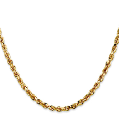 14K Yellow Gold 30 Inch 4mm Diamond-Cut Quadruple Rope Lobster Clasp Chain Necklace