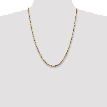 14K Yellow Gold 24 Inch 4mm Diamond-Cut Quadruple Rope Lobster Clasp Chain Necklace