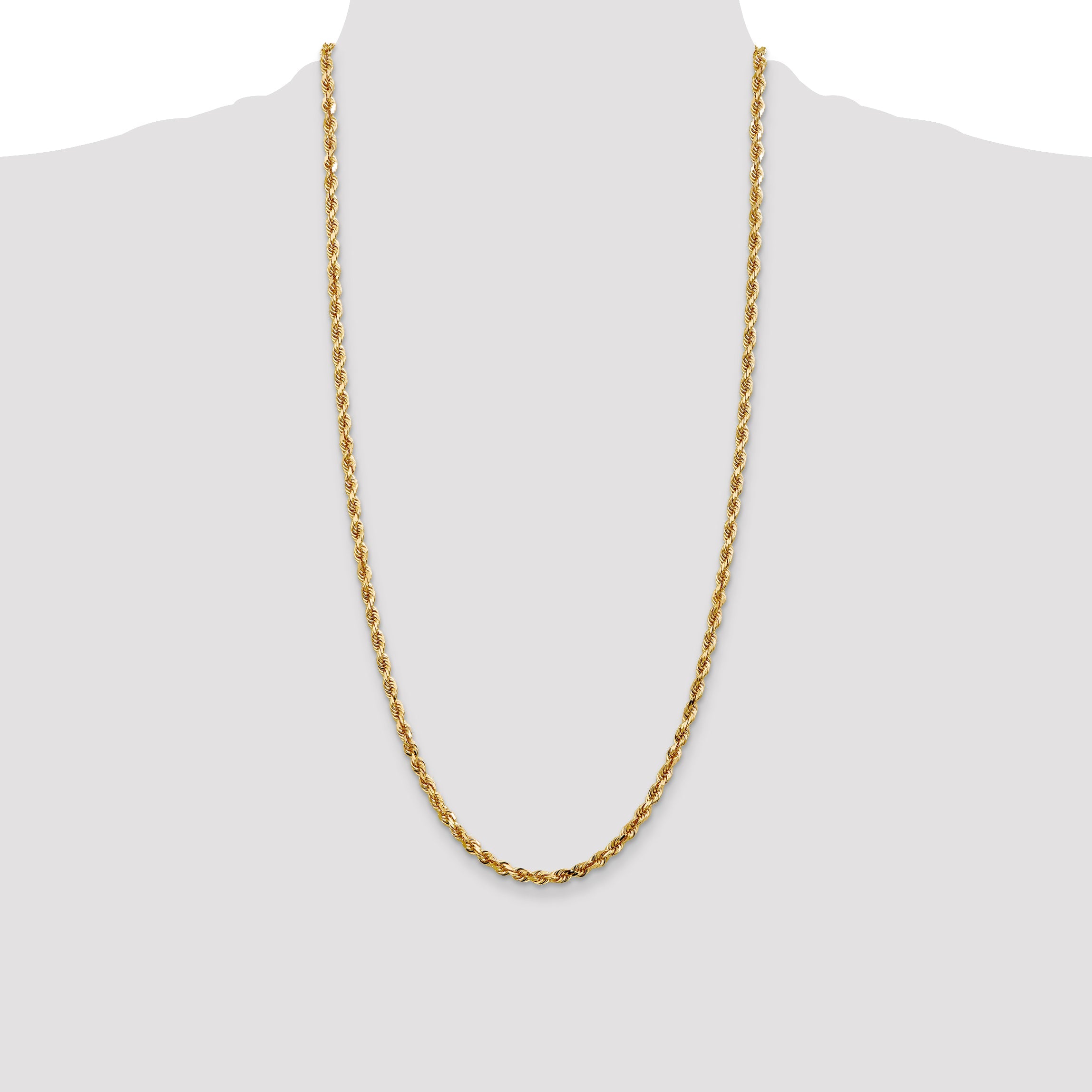 14K Yellow Gold 28 Inch 4mm Diamond-Cut Quadruple Rope Lobster Clasp Chain Necklace