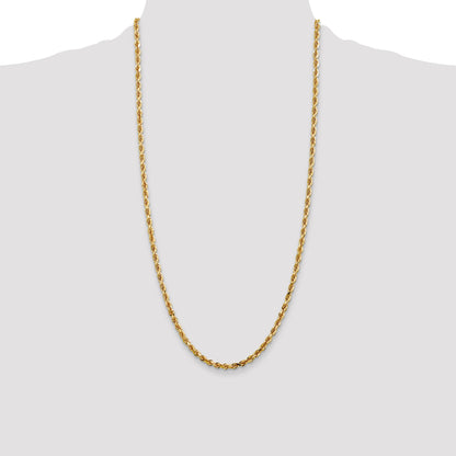 14K Yellow Gold 28 Inch 4mm Diamond-Cut Quadruple Rope Lobster Clasp Chain Necklace
