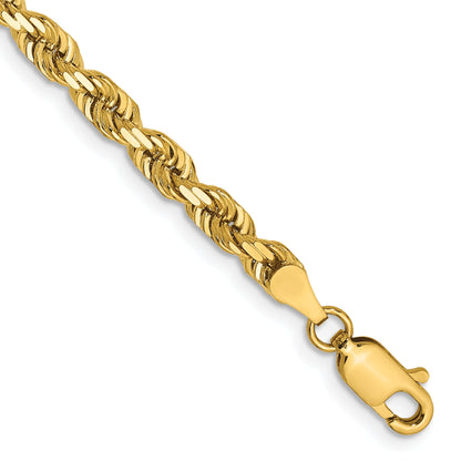 14K Yellow Gold 8 Inch 4mm Diamond-Cut Quadruple Rope Lobster Clasp Chain Bracelet