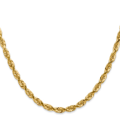 14K Yellow Gold 22 Inch 4.5mm Diamond-Cut Quadruple Rope Lobster Clasp Chain Necklace