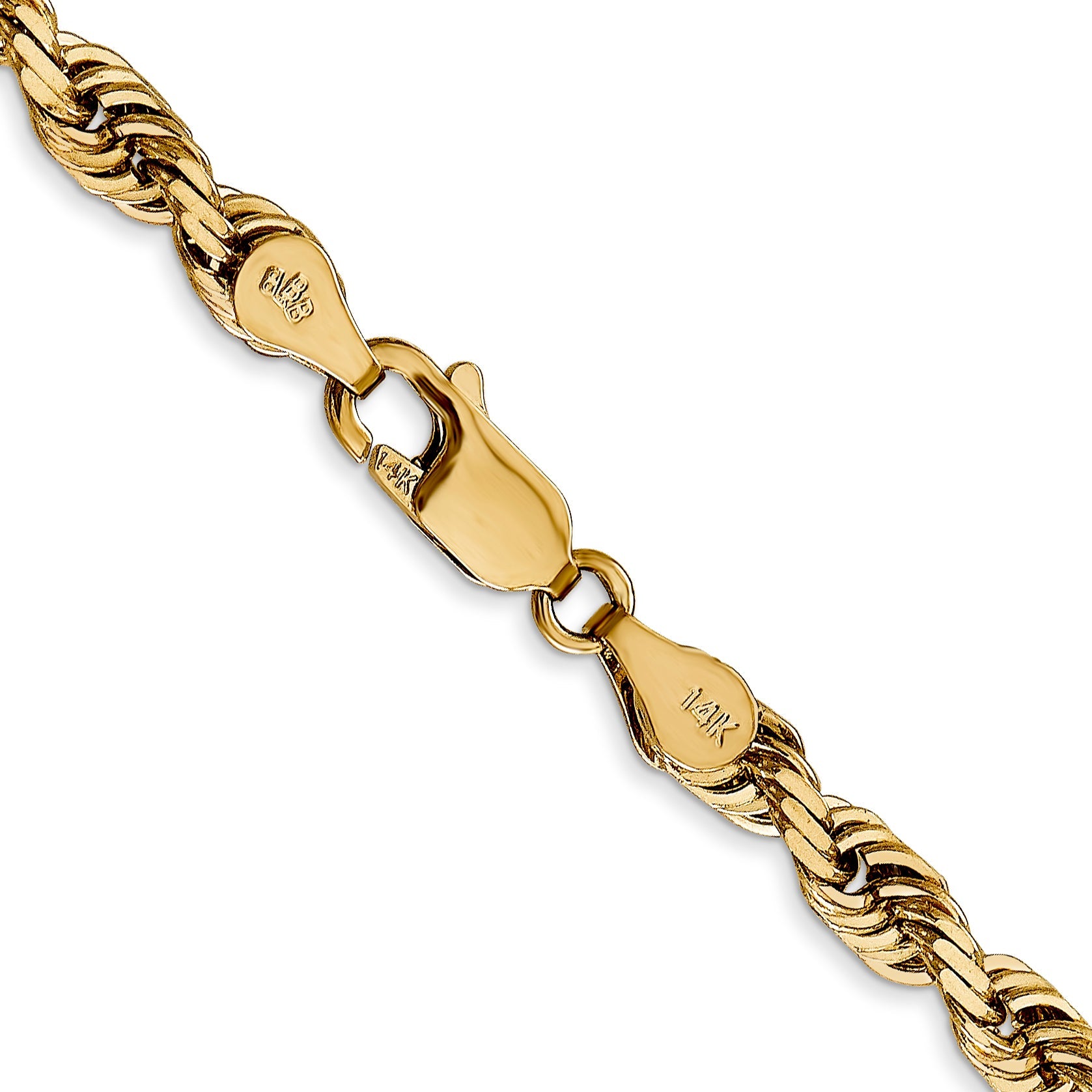 14K Yellow Gold 20 Inch 4.5mm Diamond-Cut Quadruple Rope Lobster Clasp Chain Necklace