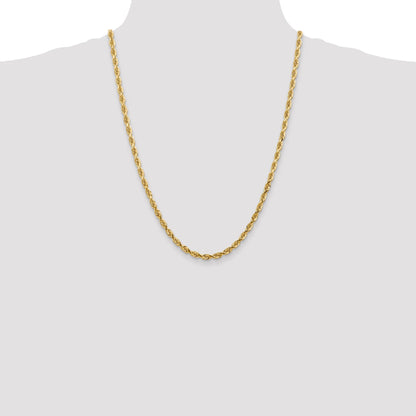 14K Yellow Gold 24 Inch 4.5mm Diamond-Cut Quadruple Rope Lobster Clasp Chain Necklace