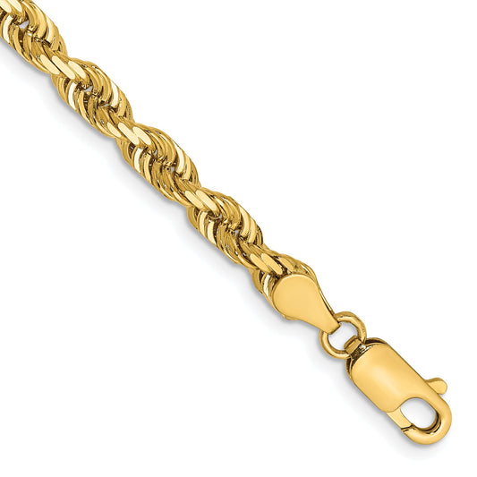 14K Yellow Gold 7 Inch 4.5mm Diamond-Cut Quadruple Rope Lobster Clasp Chain Bracelet