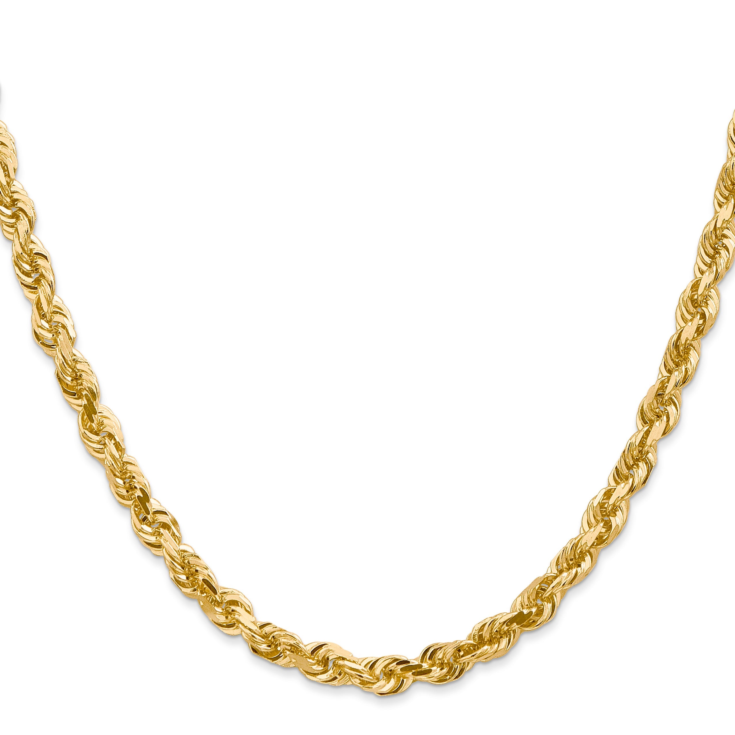 14K Yellow Gold 20 Inch 5mm Diamond-Cut Quadruple Rope Lobster Clasp Chain Necklace