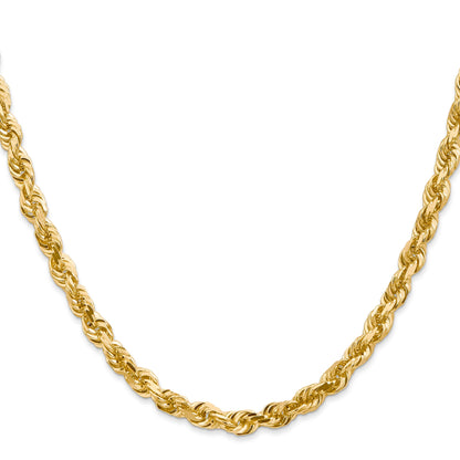 14K Yellow Gold 20 Inch 5mm Diamond-Cut Quadruple Rope Lobster Clasp Chain Necklace