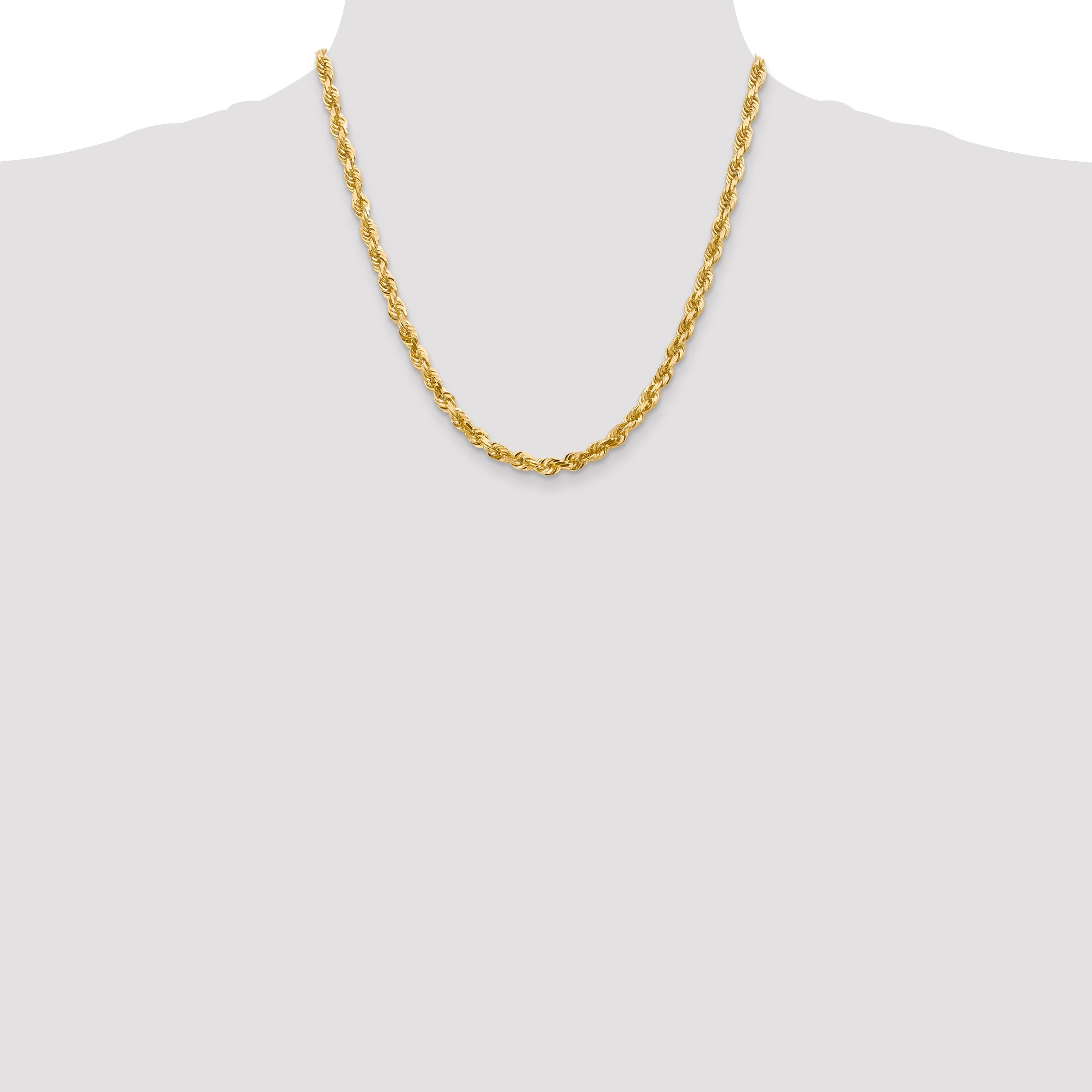 14K Yellow Gold 20 Inch 5mm Diamond-Cut Quadruple Rope Lobster Clasp Chain Necklace