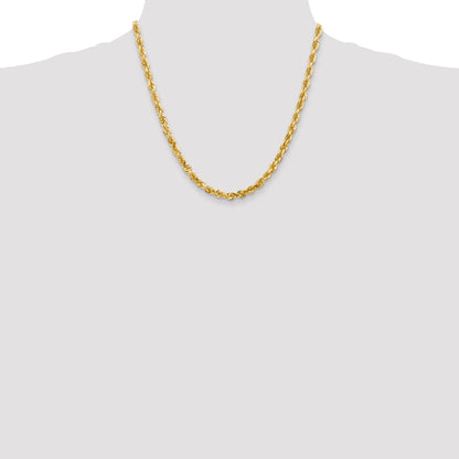 14K Yellow Gold 20 Inch 5mm Diamond-Cut Quadruple Rope Lobster Clasp Chain Necklace