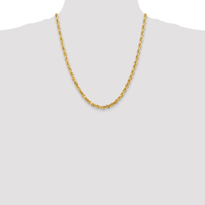 14K Yellow Gold 22 Inch 5mm Diamond-Cut Quadruple Rope Lobster Clasp Chain Necklace