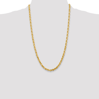 14K Yellow Gold 26 Inch 5mm Diamond-Cut Quadruple Rope Lobster Clasp Chain Necklace