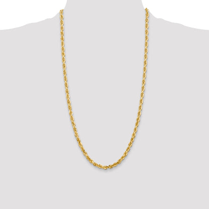 14K Yellow Gold 28 Inch 5mm Diamond-Cut Quadruple Rope Lobster Clasp Chain Necklace