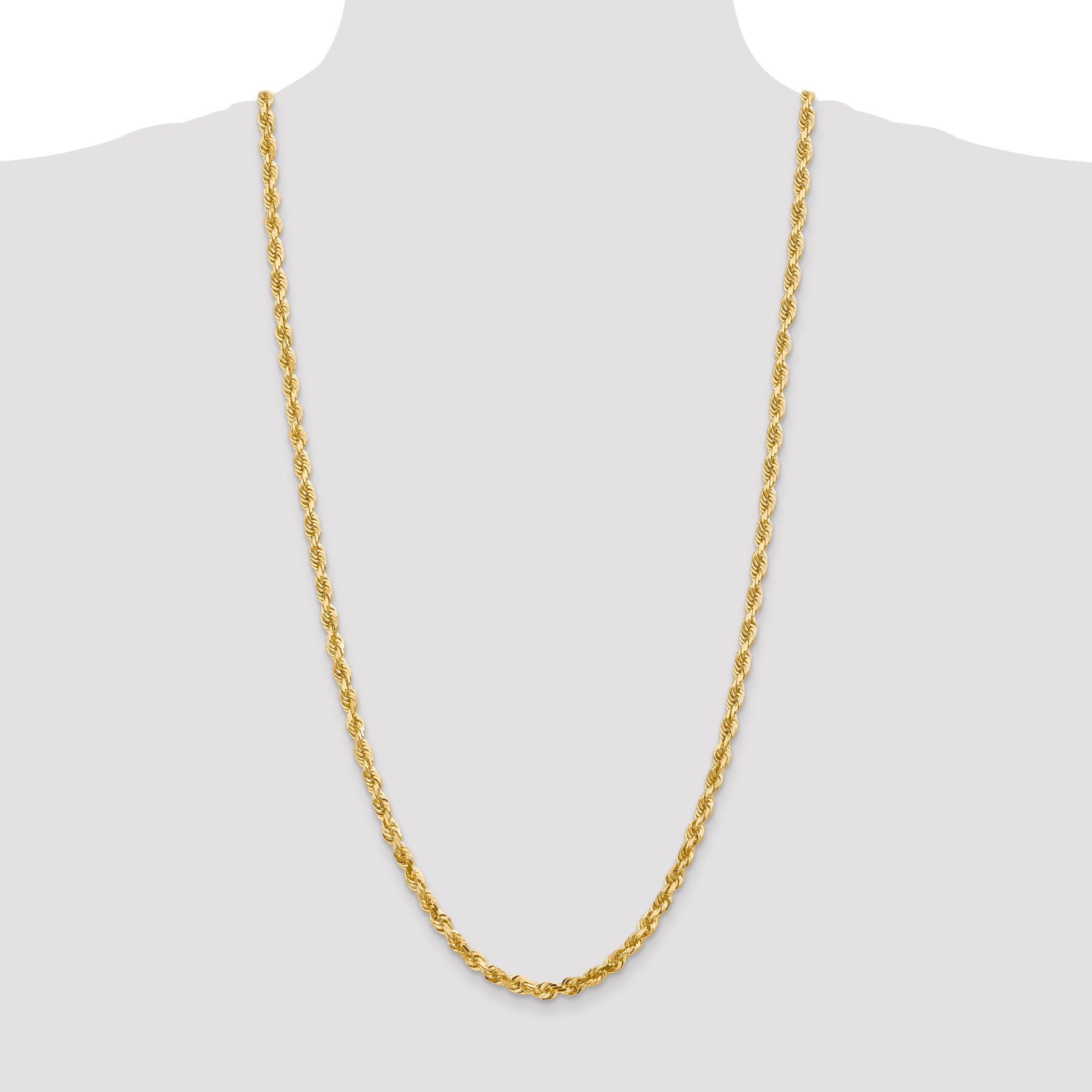 14K Yellow Gold 30 Inch 5mm Diamond-Cut Quadruple Rope Lobster Clasp Chain Necklace
