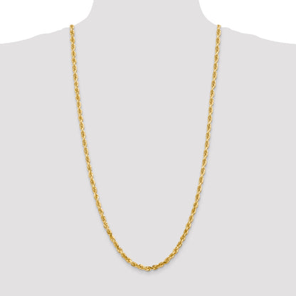 14K Yellow Gold 30 Inch 5mm Diamond-Cut Quadruple Rope Lobster Clasp Chain Necklace