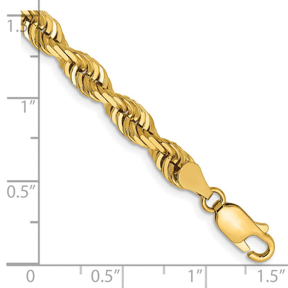 14K Yellow Gold 8 Inch 5mm Diamond-Cut Quadruple Rope Lobster Clasp Chain Bracelet