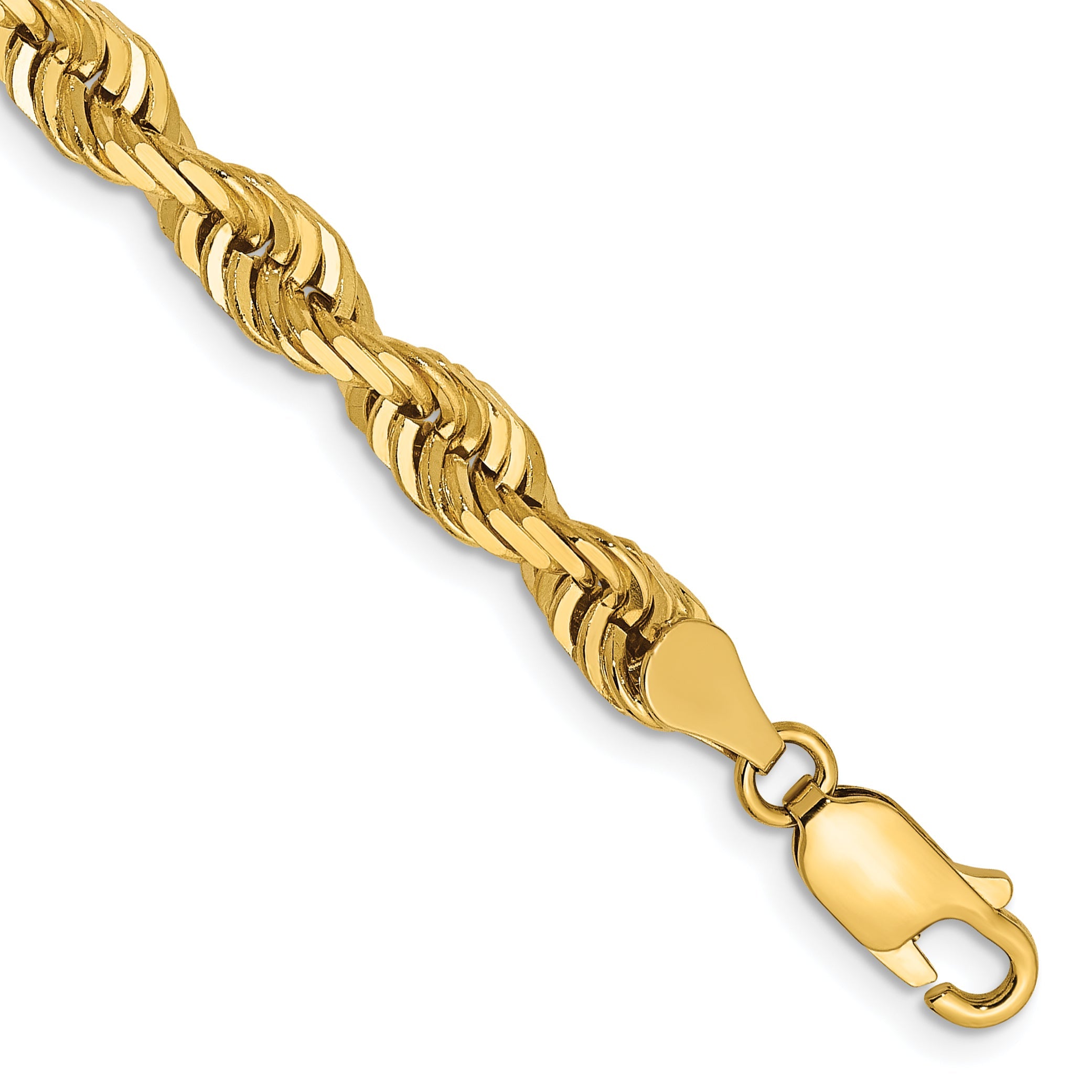 14K Yellow Gold 8 Inch 5mm Diamond-Cut Quadruple Rope Lobster Clasp Chain Bracelet