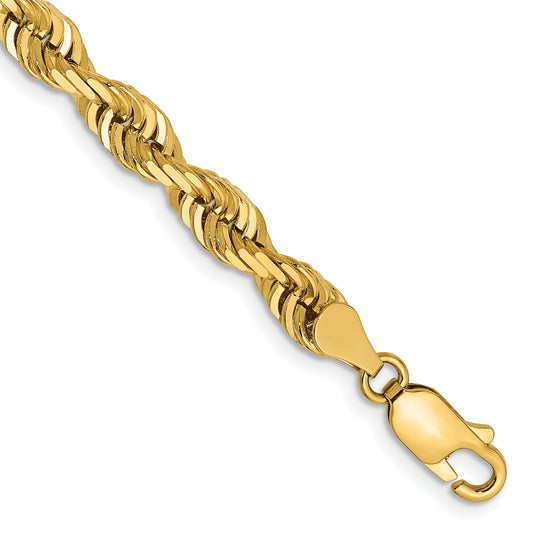 14K Yellow Gold 8 Inch 5mm Diamond-Cut Quadruple Rope Lobster Clasp Chain Bracelet