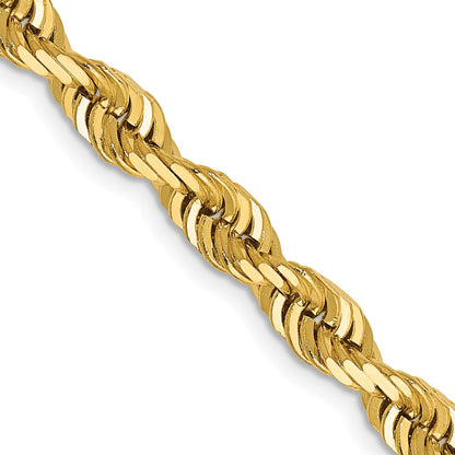 14K Yellow Gold 28 Inch 5mm Diamond-Cut Quadruple Rope Lobster Clasp Chain Necklace