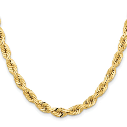 14K Yellow Gold 22 Inch 7mm Diamond-Cut Quadruple Rope Fancy Lobster Clasp Chain Necklace