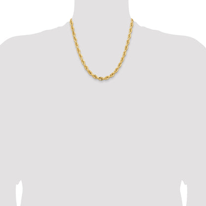 14K Yellow Gold 20 Inch 7mm Diamond-Cut Quadruple Rope Fancy Lobster Clasp Chain Necklace