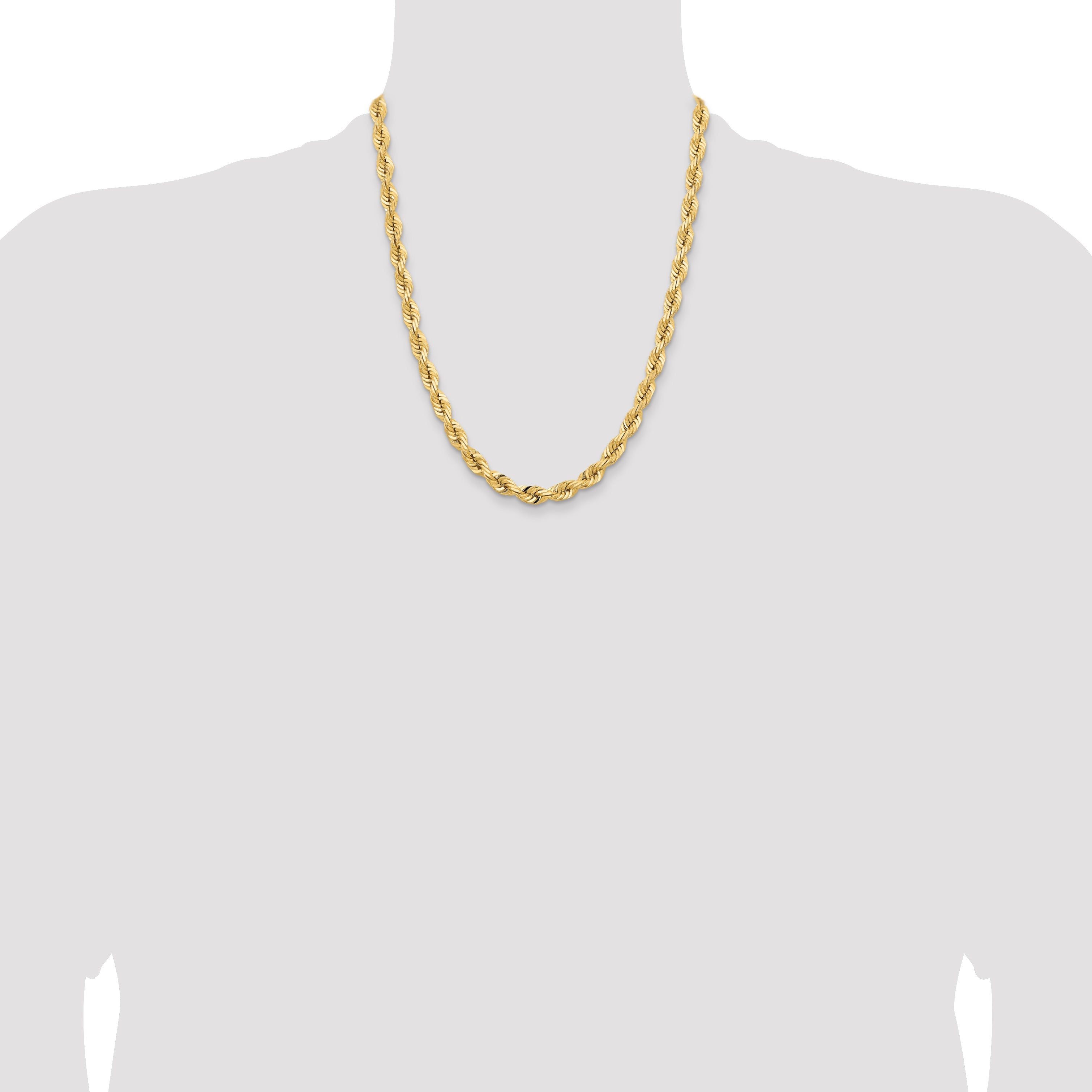 14K Yellow Gold 22 Inch 7mm Diamond-Cut Quadruple Rope Fancy Lobster Clasp Chain Necklace