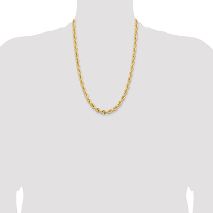 14K Yellow Gold 24 Inch 7mm Diamond-Cut Quadruple Rope Fancy Lobster Clasp Chain Necklace