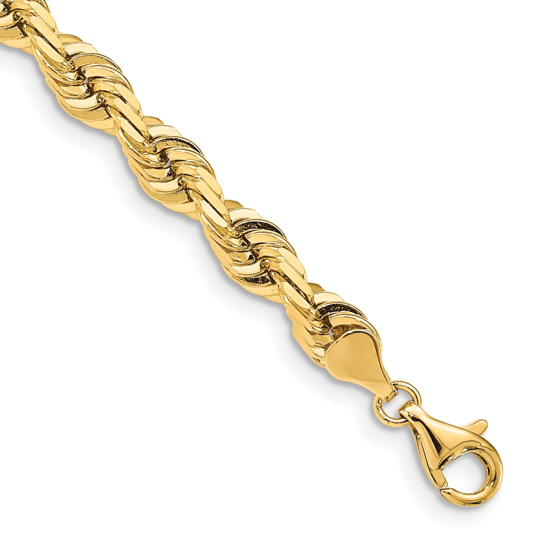 14K Yellow Gold 8 Inch 7mm Diamond-Cut Quadruple Rope Fancy Lobster Clasp Chain Bracelet