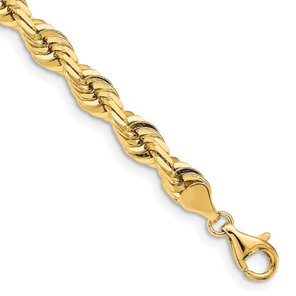 14K Yellow Gold 8 Inch 7mm Diamond-Cut Quadruple Rope Fancy Lobster Clasp Chain Bracelet