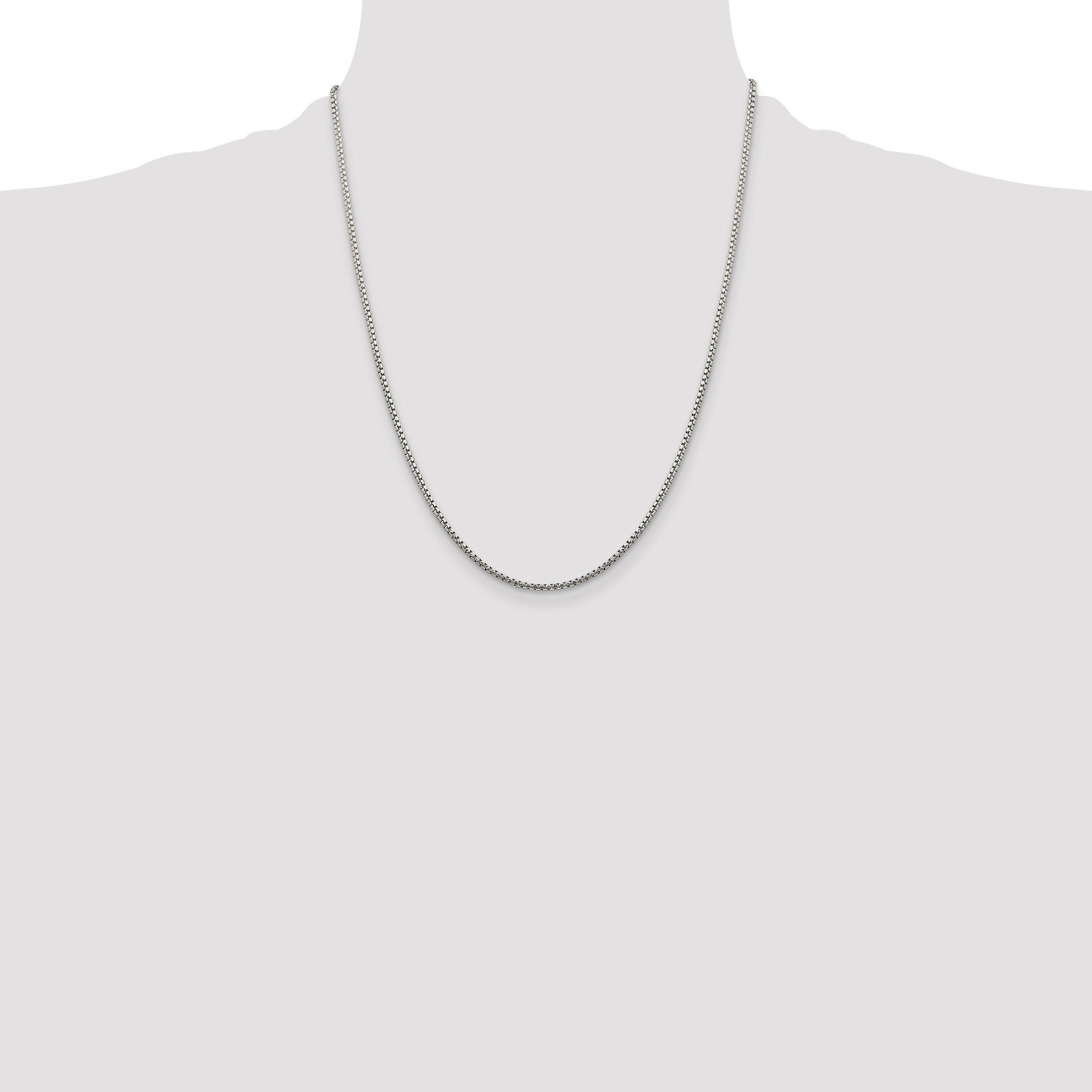 22 Inch Sterling Silver 1.75mm Diamond-Cut Round Box Chain Necklace