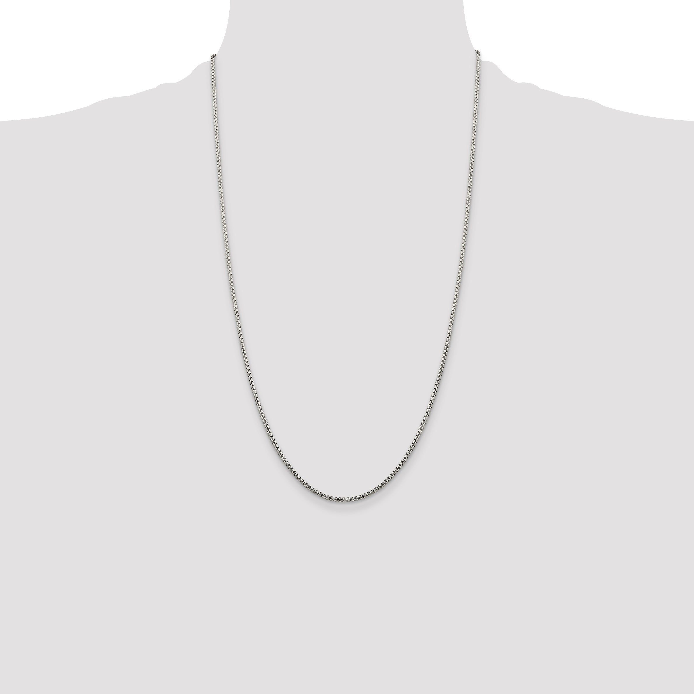 26 Inch Sterling Silver 1.75mm Diamond-Cut Round Box Chain Necklace